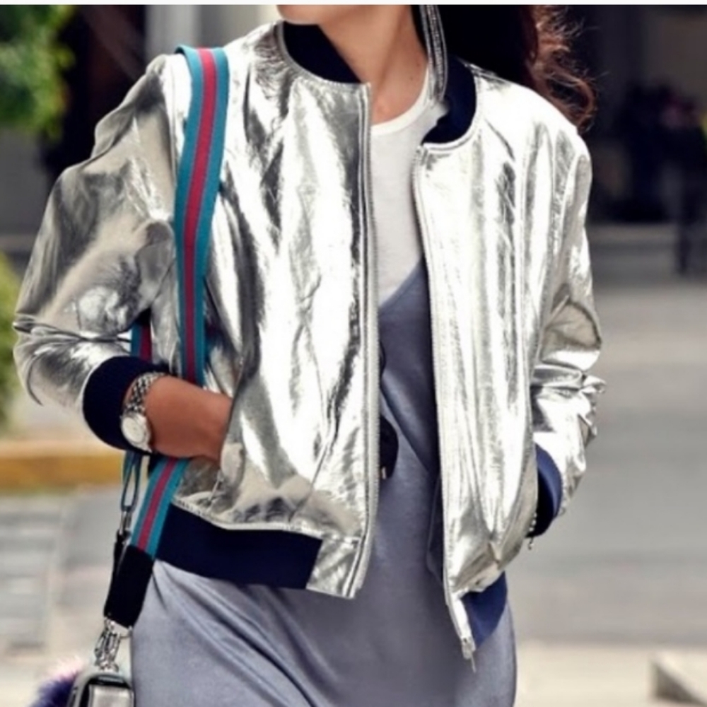 Zara metallic bomber jacket